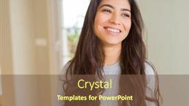  Presentation with cheerful - Amazing presentation design having beautiful brunette woman smiling cheerful looking happy and positive backdrop and a tawny brown colored foreground