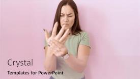  Presentation with inflammation - Theme consisting of beautiful-brunette-woman-standing-over background and a lemonade colored foreground