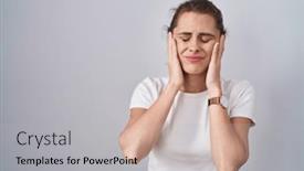  Presentation with migraine - Presentation featuring beautiful-brunette-woman-standing-over background and a light gray colored foreground