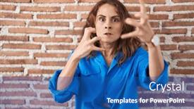  Presentation with beautiful midnight sun over - Presentation theme featuring beautiful-brunette-woman-standing-over background and a ocean colored foreground