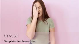  Presentation with face pain - PPT theme consisting of beautiful-brunette-woman-standing-over background and a  colored foreground