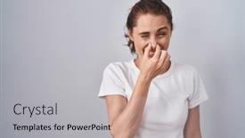  Presentation with bad breath - PPT theme with beautiful-brunette-woman-standing-over background and a light gray colored foreground