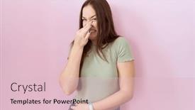  Presentation with bad breath - Presentation with beautiful-brunette-woman-standing-over background and a lemonade colored foreground