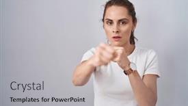  Presentation with violence - PPT theme consisting of beautiful-brunette-woman-standing-over background and a light gray colored foreground