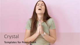  Presentation with hope - PPT theme with beautiful-brunette-woman-standing-over background and a coral colored foreground