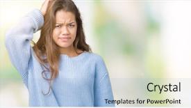  Presentation with winter blue - PPT theme featuring beautiful brunette woman wearing blue background and a light blue colored foreground