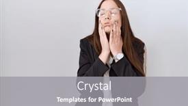  Presentation with sadness - PPT layouts having beautiful-brunette-woman-wearing-business background and a gray colored foreground