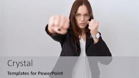  Presentation with violence - Slide set featuring beautiful-brunette-woman-wearing-business background and a light gray colored foreground