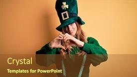  Presentation with clover - PPT layouts enhanced with beautiful-brunette-woman-wearing-green background and a tawny brown colored foreground