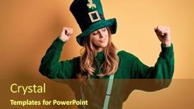  Presentation with clover - Slide deck featuring beautiful-brunette-woman-wearing-green background and a tawny brown colored foreground