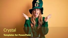  Presentation with clover - Audience pleasing theme consisting of beautiful-brunette-woman-wearing-green backdrop and a tawny brown colored foreground