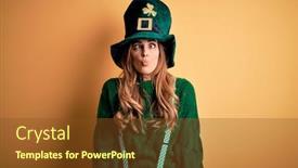  Presentation with clover - Cool new slides with beautiful-brunette-woman-wearing-green backdrop and a tawny brown colored foreground