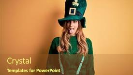  Presentation with clover - Colorful slide deck enhanced with beautiful-brunette-woman-wearing-green backdrop and a tawny brown colored foreground