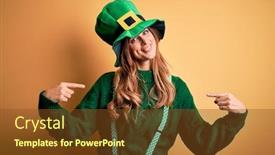  Presentation with clover - Amazing slide deck having beautiful-brunette-woman-wearing-green backdrop and a tawny brown colored foreground