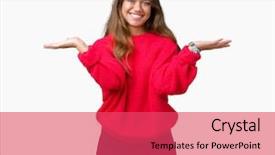  Presentation with decision - Slides enhanced with beautiful brunette woman wearing red background and a  colored foreground