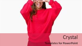  Presentation with red chinese winter festival - Colorful presentation design enhanced with beautiful brunette woman wearing red backdrop and a  colored foreground