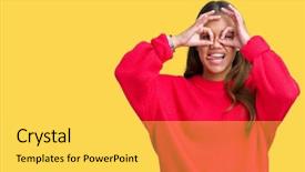  Presentation with tongue - Slides with beautiful brunette woman wearing red background and a  colored foreground