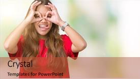  Presentation with arabian woman wearing hijab muslim - PPT theme enhanced with beautiful brunette woman wearing red background and a  colored foreground