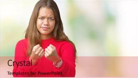  Presentation with fight win - Cool new PPT theme with beautiful brunette woman wearing red backdrop and a red colored foreground