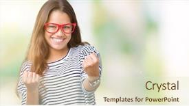  Presentation with winner - Cool new presentation design with beautiful brunette woman wearing stripe backdrop and a soft green colored foreground