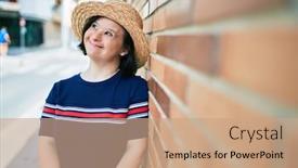  Presentation with down syndrome - Colorful presentation enhanced with beautiful-brunette-woman-with-down backdrop and a coral colored foreground