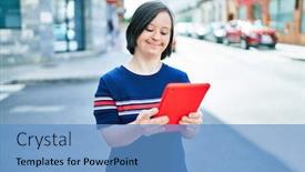  Presentation with down syndrome - Cool new presentation design with beautiful-brunette-woman-with-down backdrop and a teal colored foreground