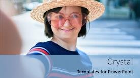  Presentation with down syndrome - PPT theme with beautiful-brunette-woman-with-down background and a light blue colored foreground