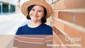  Presentation with down syndrome - PPT theme having beautiful-brunette-woman-with-down background and a coral colored foreground