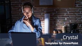  Presentation with office - Presentation design consisting of beautiful-brunette-woman-working background and a ocean colored foreground