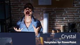  Presentation with yelling - Slides consisting of beautiful-brunette-woman-working background and a ocean colored foreground