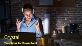  Presentation with rock star - PPT layouts with beautiful-brunette-woman-working background and a wine colored foreground