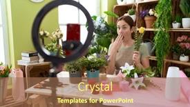  Presentation with recording - Slide deck consisting of beautiful-brunette-woman-working background and a tawny brown colored foreground