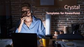  Presentation with sleepiness - PPT theme featuring beautiful-brunette-woman-working background and a wine colored foreground