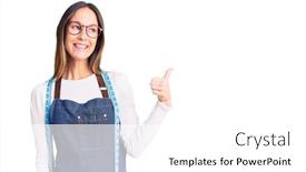  Presentation with apron - Theme featuring beautiful-brunette-young-woman-dressmaker background and a white colored foreground