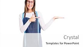  Presentation with apron - PPT theme enhanced with beautiful-brunette-young-woman-dressmaker background and a white colored foreground