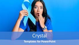  Presentation with blue ribbon - Theme enhanced with beautiful-brunette-young-woman-holding background and a teal colored foreground