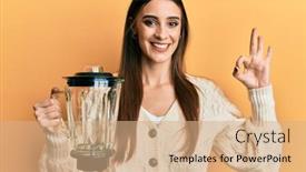  Presentation with mixer machine - Slide set consisting of beautiful-brunette-young-woman-holding background and a coral colored foreground