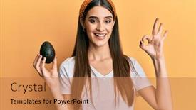  Presentation with avocado - Beautiful slide set featuring beautiful-brunette-young-woman-holding backdrop and a coral colored foreground