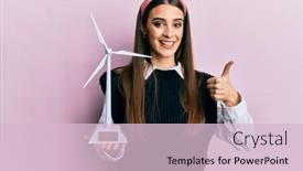  Presentation with solar electricity - PPT theme having beautiful-brunette-young-woman-holding background and a lemonade colored foreground