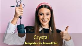  Presentation with computer - Amazing presentation theme having beautiful-brunette-young-woman-holding backdrop and a tawny brown colored foreground