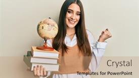  Presentation with woman world - Beautiful presentation featuring beautiful-brunette-young-woman-holding backdrop and a coral colored foreground