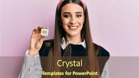  Presentation with processor - Presentation theme with beautiful-brunette-young-woman-holding background and a tawny brown colored foreground