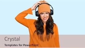  Presentation with listening woman - Slide set enhanced with beautiful-brunette-young-woman-listening background and a gold colored foreground