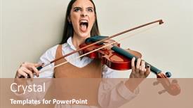  Presentation with anger - Cool new slide deck with beautiful-brunette-young-woman-playing backdrop and a coral colored foreground