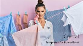  Presentation with hand washing - PPT theme with beautiful-brunette-young-woman-washing background and a light blue colored foreground