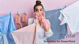  Presentation with secret - Colorful slides enhanced with beautiful-brunette-young-woman-washing backdrop and a light blue colored foreground