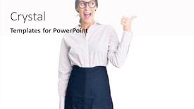  Presentation with waitress - Audience pleasing presentation theme consisting of beautiful-brunette-young-woman-wearing backdrop and a white colored foreground