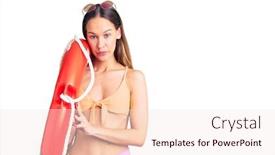  Presentation with lifesaver - Presentation theme featuring beautiful-brunette-young-woman-wearing background and a sky blue colored foreground