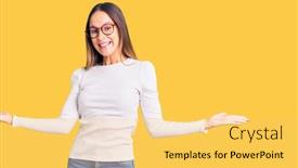  Presentation with comparison - Slide deck featuring beautiful-brunette-young-woman-wearing background and a yellow colored foreground