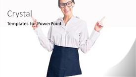  Presentation with waitress - Cool new PPT theme with beautiful-brunette-young-woman-wearing backdrop and a sky blue colored foreground